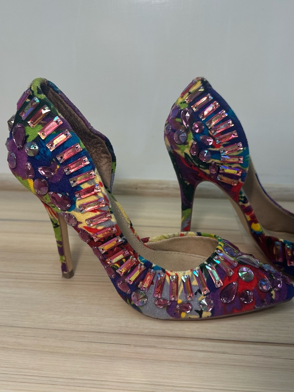 Steve Madden Size 6.5 Y2K Rhinestone Multicolor Stiletto Pumps